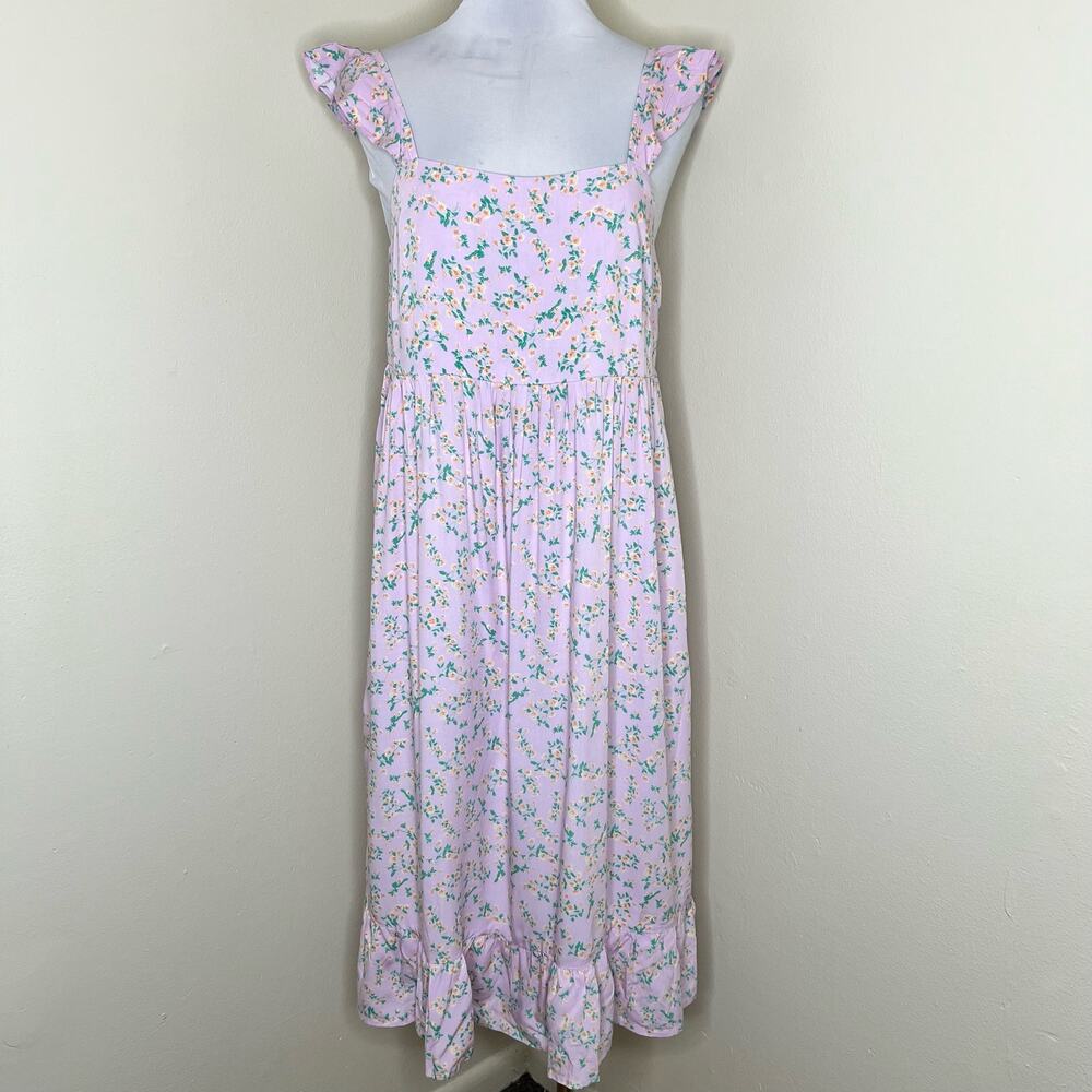 Sokie Collective The Summer Flutter Dress Small Lavender Floral Midi Cottagecore